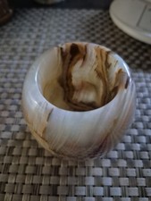 Marmor ONYX Vase  Ø 7cm H 7cm 370g schwer creme-braun-rosa 