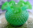 FENTON~MINT~1950sSRC"TRUE"LIME"OPALESCENT"HOBNAIL"5"ROSE BOWL/VASE~VINTAGE GLASS