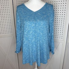 Chico's Women  s Size 3 Blue Marled Knit Tunic Top Long Sleeve V Neck Casual XL