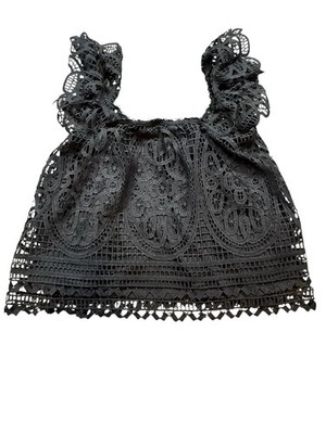 Endless Rose Black Lace Crochet Crop Top Ruffle Strap Lined Women s XS