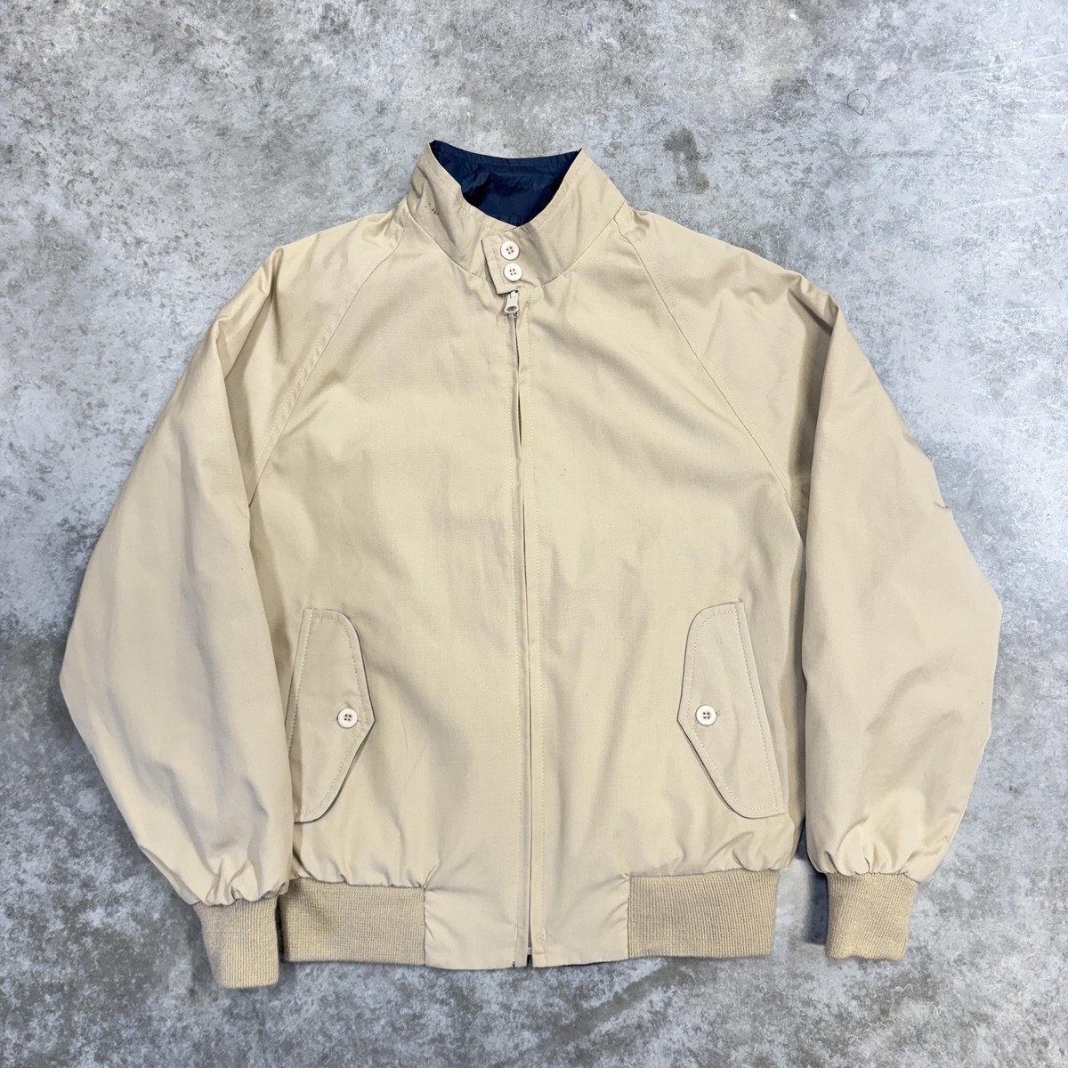 Vintage H.M. Abernathy Jacket Mens small Beige Navy Reversible