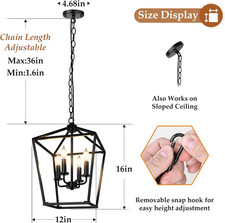 Farmhouse Chandelier 4-Light, Black Pendant Light Fixture for Kitchen Island ...