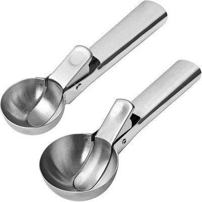 2 Pcs Stainless Steel Ice Cream Scoop, Heavy Duty Ice Cream Scooper with Trig...