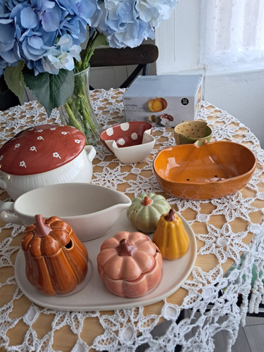 NEXT Autumn Friends Orange Pumpkin Mushroom Nibble Chip Dip Serving Bowls Set 3 - Picture 11 of 14
