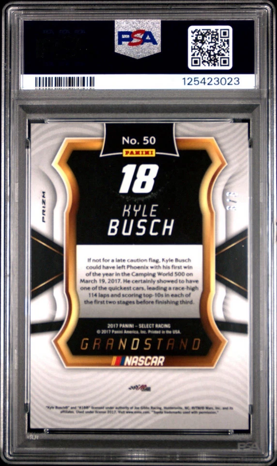 2017 Panini Select Racing Kyle Busch Grandstand Black Prizm /3 PSA 10 Pop 1 - Image 2 of 2