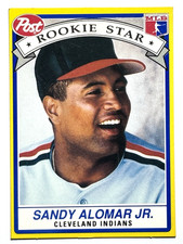 ROOKIE CARD SANDY ALOMAR JR Cleveland Indians 1991 Post Cereal Baseball Card #6. rookie card picture