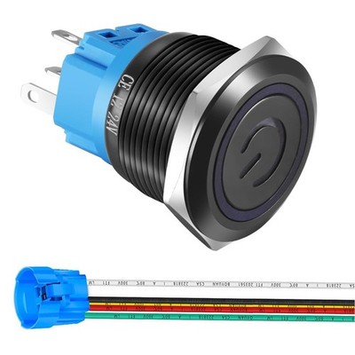 22mm Wasserdicht Rasten Drucktastenschalter 12V-24V Blau LED