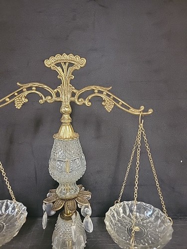 Scales of Justice Romania Vintage Ornate Glass Brass Italy Marble Base 20" - Picture 4 of 16