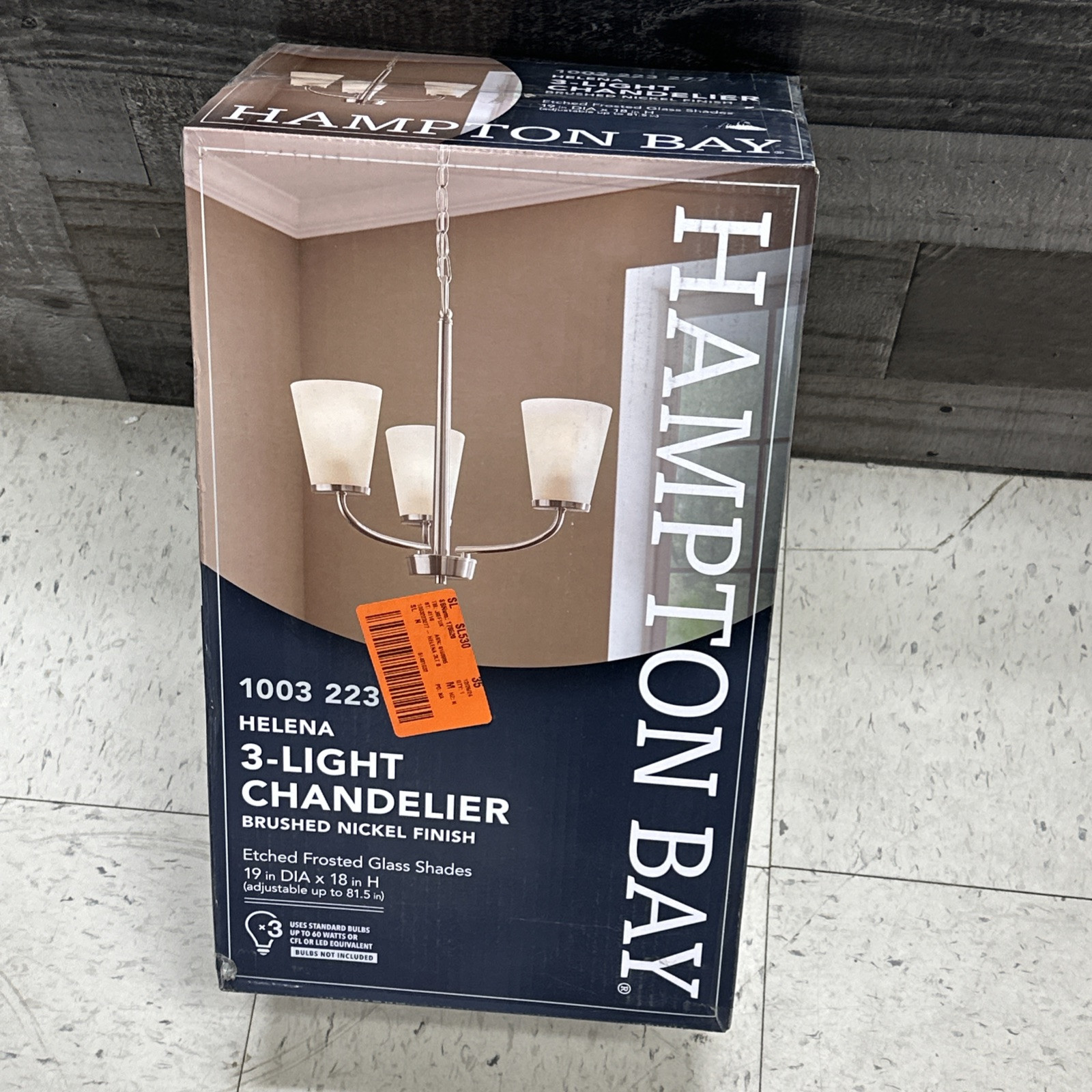 Hampton Bay Helena 19 in. 3-Light Brushed Nickel Chandelier Frosted Glass New