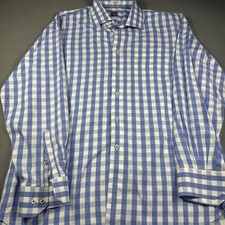 Peter Millar Shirt Mens XL Blue Check Gingham Long Sleeve Casual Button Up