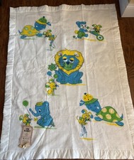 Vintage New 1960s Beacon Baby Crib Blanket Turtle Bunny Elephant With Satin Trim