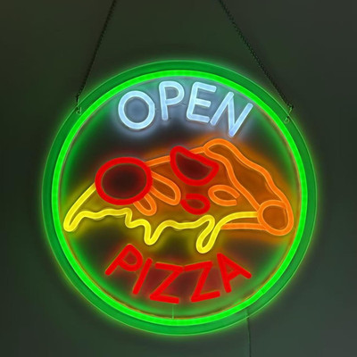 Dimmable Pizza Open Neon Sign - LED Light for Restaurants & Parties