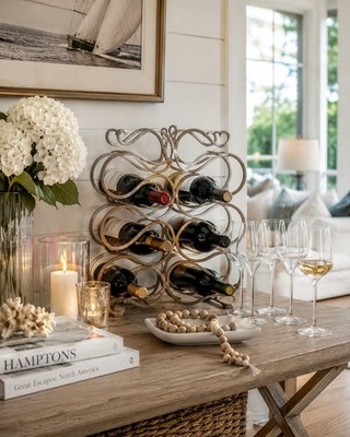 Elegant Heavy Wrought Iron 10-Bottle Wine Rack | Freestanding Tabletop Storage