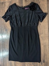 Eliza J Black Dress Cap Sleeve Scoop Neck Flouncy Career/Cocktails/Wedding Sz 12