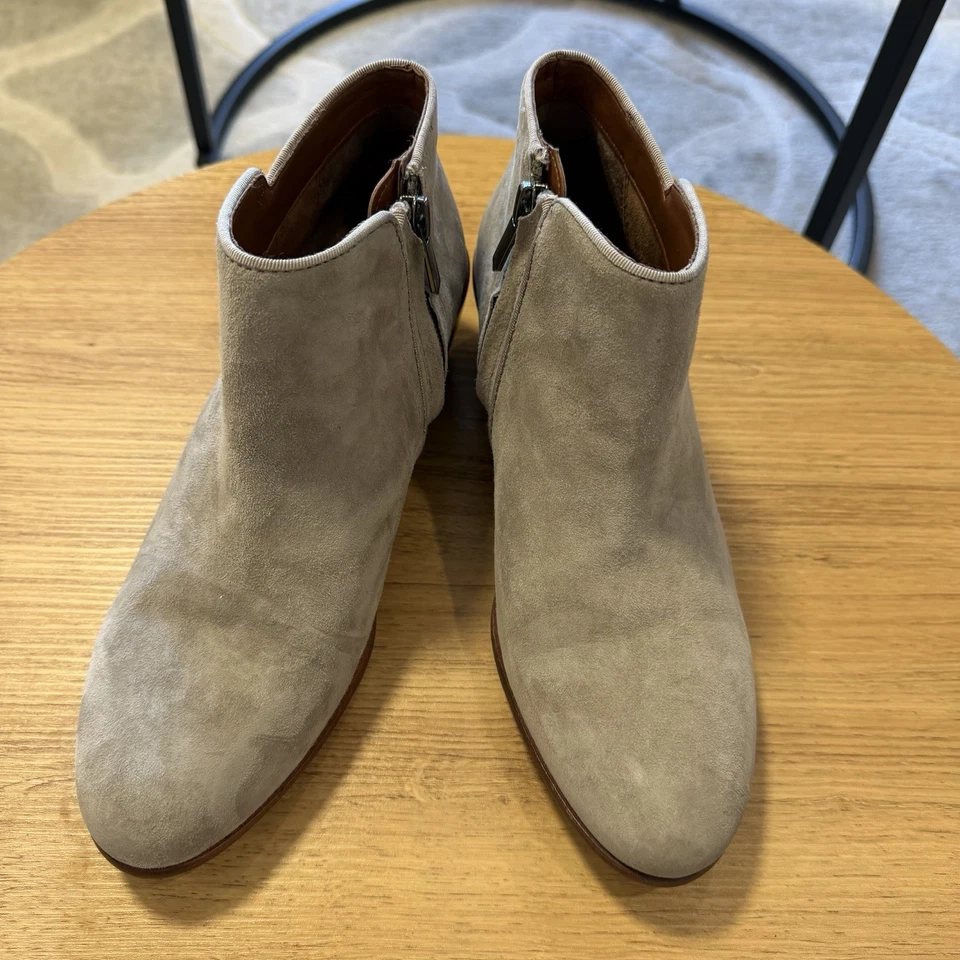 Sam Edelman Suede Ankle Boots Taupe Gray Beige Side Zip Low Block Heel Booties 7 - Imagen 1 de 4