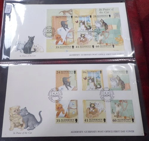 GB QEII FDC x 2. Guernsey Post Office In Praise of the Cat (412)