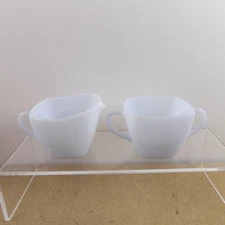 Fire King Azurite Charm Glass Creamer & Sugar Bowl Light Blue Square VGC