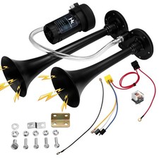 150db Super Loud Dual Trumpet Air Horn Kit with Compressor for Vehicles, Trucks,