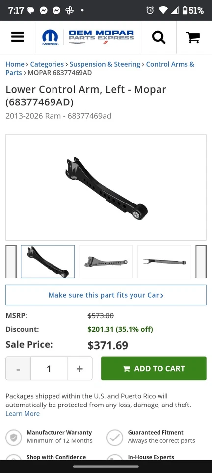 OEM 2025 RAM 3500 FRONT CONTROL ARMS 68377469AD / 68377468AD - Image 4 of 4