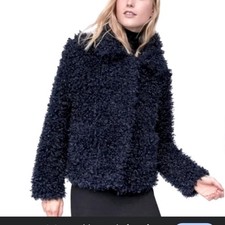 Vintage shaggy fur teddy bear coat buttons black 90s designer boho y2k fur L