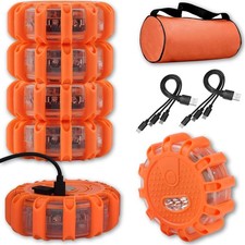USB-C Rechargeable LED Road Flares Emergency Warning Lights 6 Pack Safety