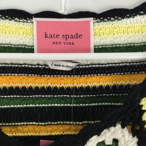 Kate Spade Daisy Black and Yellow Crochet Sweater Cardigan womens size Large NWT image 4