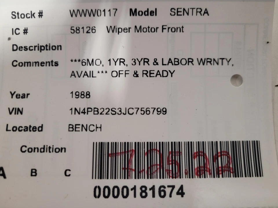 Used Windshield Wiper Motor fits: 1988 Nissan Sentra Grade A - Image 3 of 4