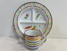 Vintage Mackenzie Childs Enamelware Divided Kid  s Dish and Cup