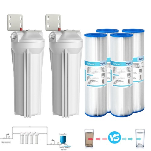 Paquete de 2 sistemas de carcasa de filtro de agua para toda la casa de 10 pulgadas juego de 4 sedimentos plisados