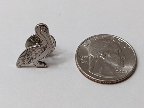Pelican Lapel Pin Metal Intricate Detailing Retro Bird Silver Tone - Picture 3 of 8