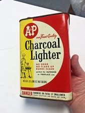 vtg A&P Charcoal Lighter 1/2 Gallon Tin 8" Can by The Atlantic & Pacific Tea Co.