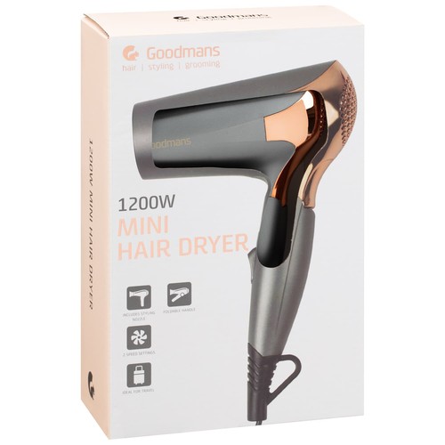 Mini secador de pelo plegable Goodmans con 2 velocidades y 3 ajustes de calor 1200 W - gris - Imagen 5 de 7