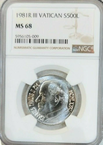 1981 VATICAN SILVER 500 LIRE POPE JOHN PAUL II NGC MS 68 STUNNING TOP POP