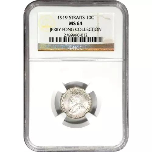 1919 Straits Settlements 10 Cents, NGC MS 64, KM-29A