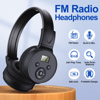 Personal Wireless Stereo FM Radio Headphones Over-Ear Headset Foldable  Receiver