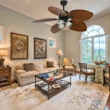 52'' 5 Blades Ceiling Fan w/ LED Light With Remote Control Tropical Palm Leaf