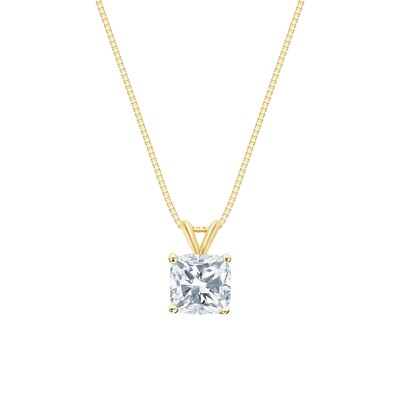 2 kt Kissen Lab gezüchteter Diamant Solitär Halskette massiv 14 K Gelbgold E/VS IGI