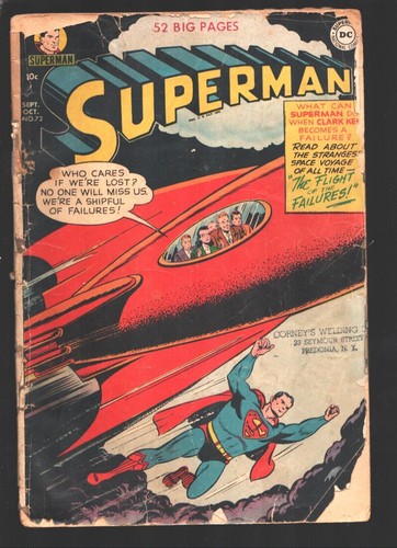SUPERMAN #72 1951-DC-Rocketship cover-Prankster appears-Pieces off ...