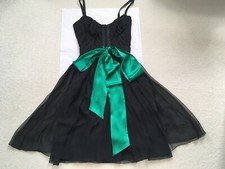 DOLCE&GABBANA PARTY COCKTAIL BLACK SILK DRESS GREEN BOW - 40 IT - RRP £ 1475