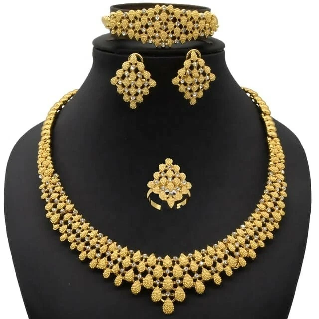 Women's Dubai Gold Jewellery Set Flower 24K Gold Plated Necklace Sets