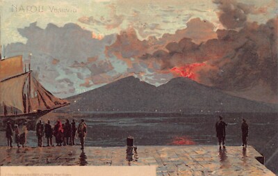 Italy Napoli Naples Vesuvius Volcano Vesuvio Erupting People Wathcing postcard