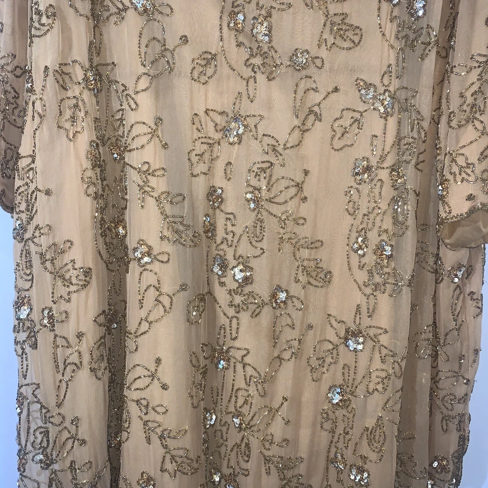 Top Roamans de seda con cuentas para mujer 32W bronce manga corta festoneado con cuentas Foto 3 de 4