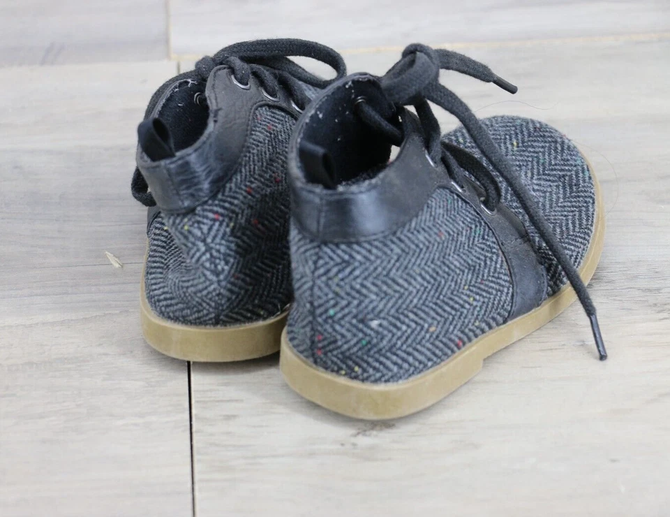 Old Navy Boys Baby Sz 7 18-24 Months Lace Up Casual Felt Shoes Boots Black Gray - Image 4 of 4
