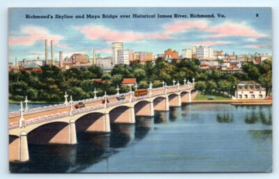 VTG Richmond VA-Virginia, Mayo Bridge, Historical James River Postcard A3