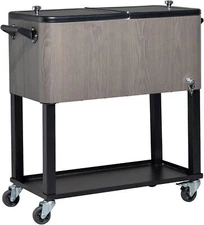 VINGLI 80 Quart Rolling Ice Chest on Wheels, Patio Cooler Cart,  Rolling Cooler