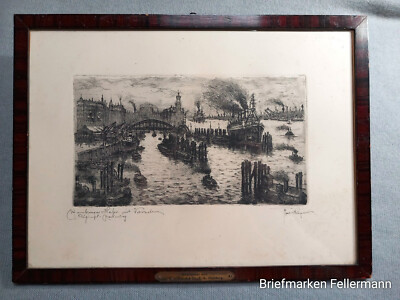 Original Radierung Hamburger Hafen gewidmet von Beiersdorf  Ferdinand Höpner 