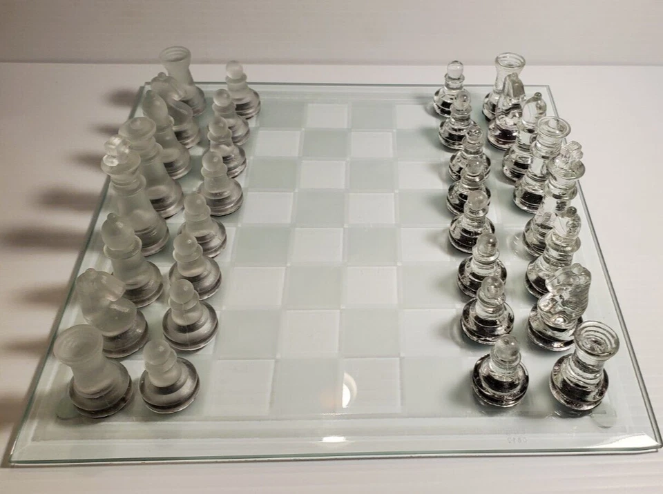 ALL Glass Chess and Checkers Checker Board Game Set Clear Frosted Pieces Board - Image 2 of 4