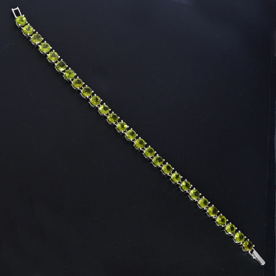 Round Natural Peridot Gemstone 925 Sterling Silver Bracelet Handmade Jewelry - Image 3 of 4