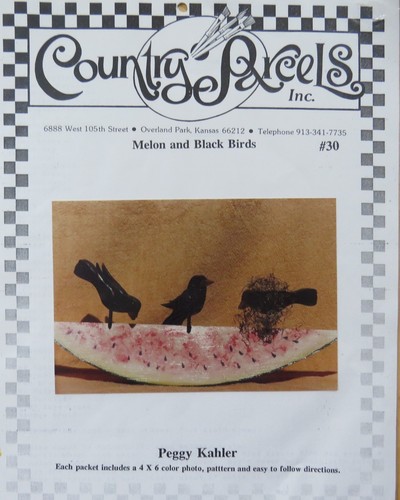 PEGGY KAHLER CROWS ON WATERMELON PRIMITIVE AMERICANA PAINTING PATTERN PACK #30 - Picture 2 of 9