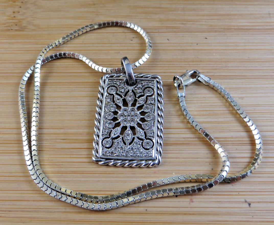 Large Rectangular 925 Filigree Sterling Silver Pe… - image 1